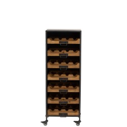 ARMOIRE A ROULETTES 7 TIROIRS POUR BOUTEILLES DE VIN METAL/BOIS NATUREL