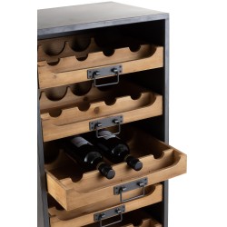 ARMOIRE A ROULETTES 7 TIROIRS POUR BOUTEILLES DE VIN METAL/BOIS NATUREL