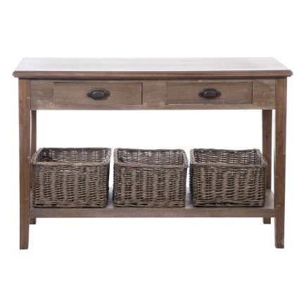 Console avec 2 tiroirs et 3 paniers en bois naturel 120x40x80 cm