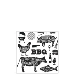 Set di 20 tovaglioli con motivi barbecue in carta bianca e nera 13x13 cm