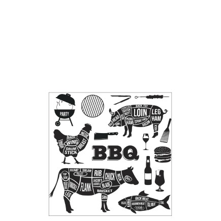 Set di 20 tovaglioli con motivi barbecue in carta bianca e nera 13x13 cm