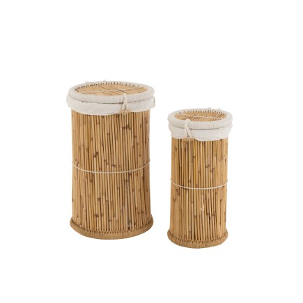 Lot de 2 paniers de rangement cylindrique haut en bois naturel 42x42x73 cm