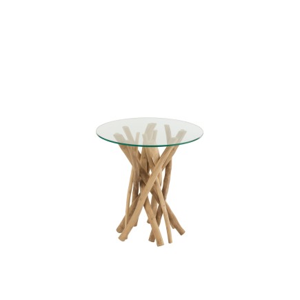 Table de salon verre en bois naturel 50x50x53 cm