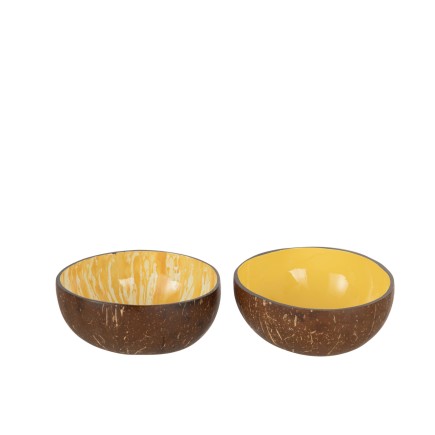 Set de 2 bol noix de coco en  Marron et Jaune 13x13x6,5cm