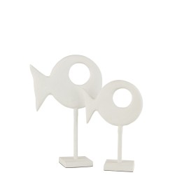 Figurina de pez sobre base de aluminio blanco de 39 cm de altura