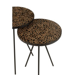 Lot de 2 tables avec cercles en résine marron et noir H50 et 58cm