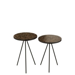 Lot de 2 tables avec cercles en résine marron et noir H50 et 58cm