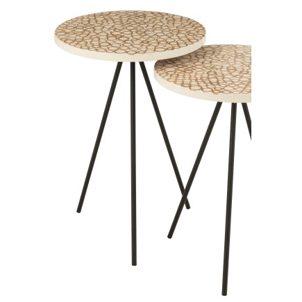 Lot de 2 tables avec cercles en résine marron et blanc H50 et 58cm