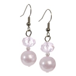 BOUCLE D'OREILLE CRIST+PERLE ROSE CL.