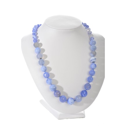 COLLIER AGATE FACET ROND BLEU CLAIR