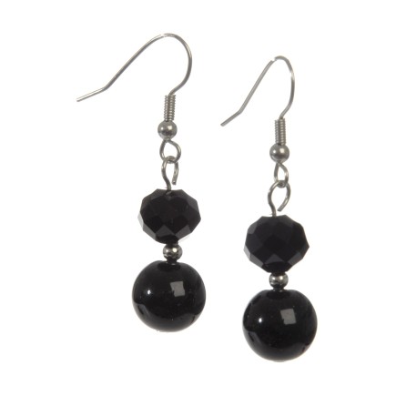 BOUCLE D'OREILLE CRISTAL+PERLE NOIR