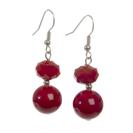 BOUCLE D'OREILLE CRISTAL+PERLE ROUGE