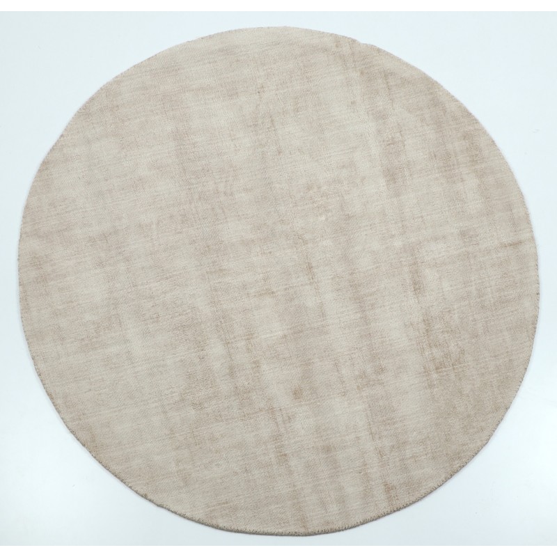 Tapis rond fait main en textile beige 150x150x2 cm