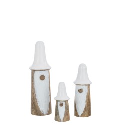 Conjunto de 3 gnomos de setas de madera blanca 7x7x26 cm