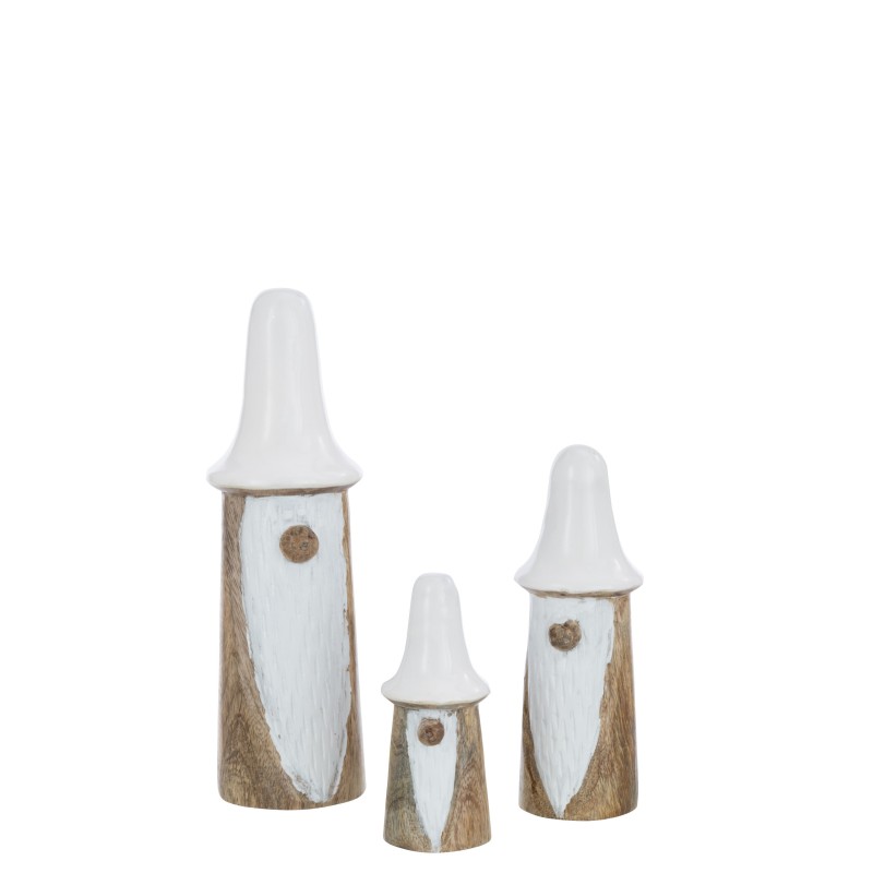 Conjunto de 3 gnomos de setas de madera blanca 7x7x26 cm