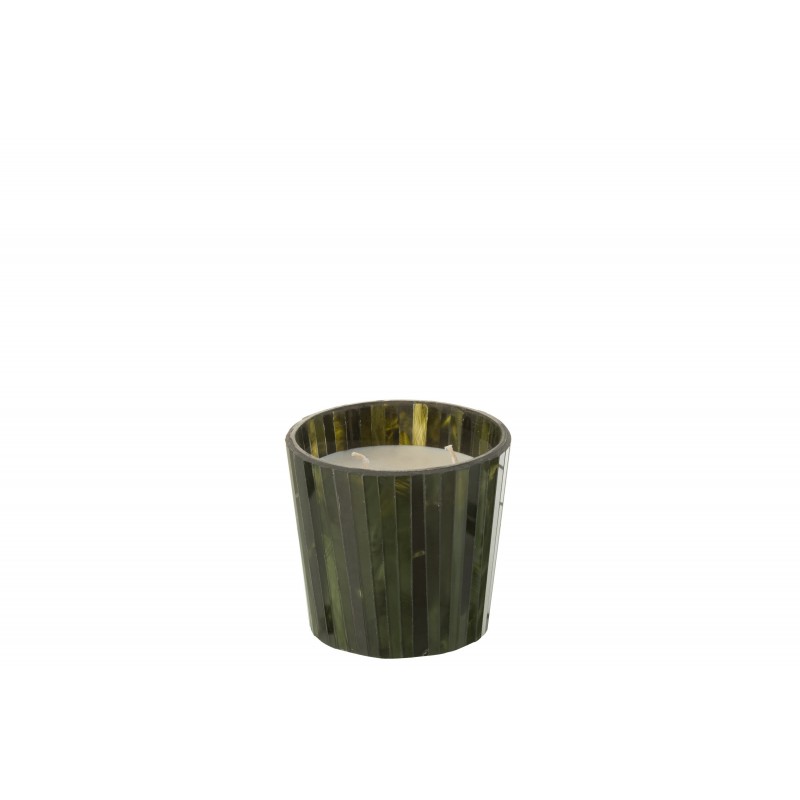 Bougie parfumée 35H dans pot en verre vert 12x12x11.5 cm