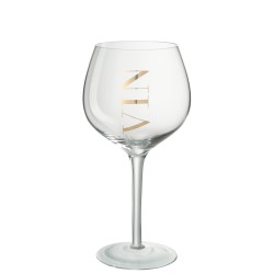 Verre à vin avec inscription doré en verre transparent H22cm