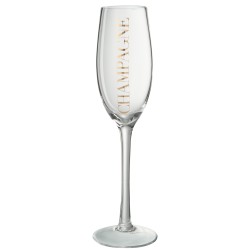 Flute à champagne avec inscription doré en verre H25cm