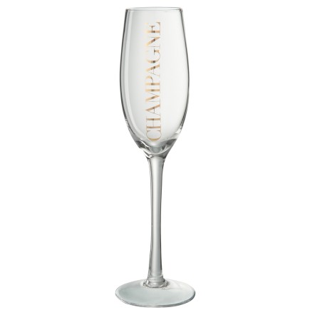 Flute à champagne avec inscription doré en verre H25cm