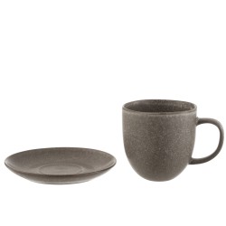 Tasse et sous-tasse en céramique marron