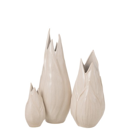 Grand vase en céramique blanc et beige 17x17x57 cm