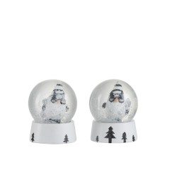 Set de 2 boules de Noël avec père Noël en résine blanc 6.5x6.5x8.5 cm