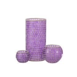 Vase cylindrique mosaiques en verre mauve 15x15x29 cm