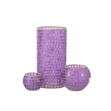 Vase cylindrique mosaiques en verre mauve 15x15x29 cm