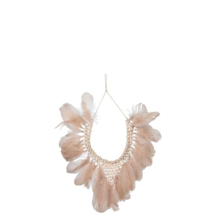 Collier 2 Plumes/Coquillages Boho Saumon