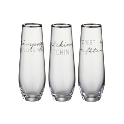 Set de 3 verres haut avec texte argent en verre transparent 6x6x16 cm