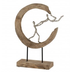 Figura pareja volando media luna madera de mango/aluminio natural/plata Alt. 48 cm