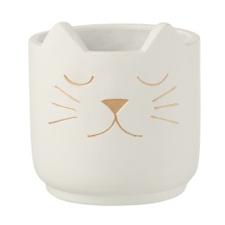 Vaso di fiori in cemento bianco con testa di gatto dorata H19cm