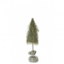 Árbol de Navidad artificial con base de yute en madera verde de 14x14x51 cm