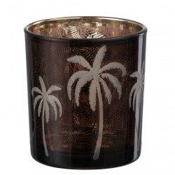 Photophore avec palmiers en verre marron 7*8cm