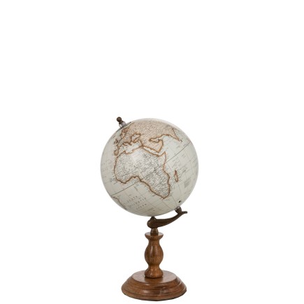 Globe sur pied en bois blanc 22x22x38 cm