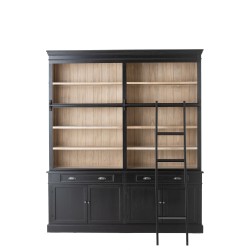 BIBLIOTHEQUE + ECHELLE BOIS NOIR/NATUREL