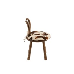 Chaise avec oreille de vache en bois et textile marron 36x36x58 cm