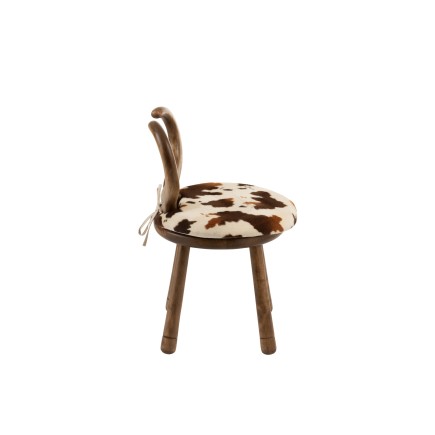 Chaise avec oreille de vache en bois et textile marron 36x36x58 cm