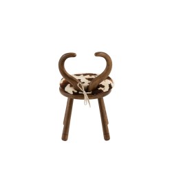 Chaise avec oreille de vache en bois et textile marron 36x36x58 cm