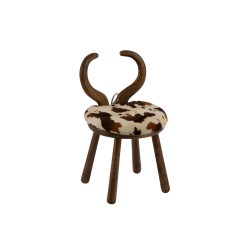 Chaise avec oreille de vache en bois et textile marron 36x36x58 cm