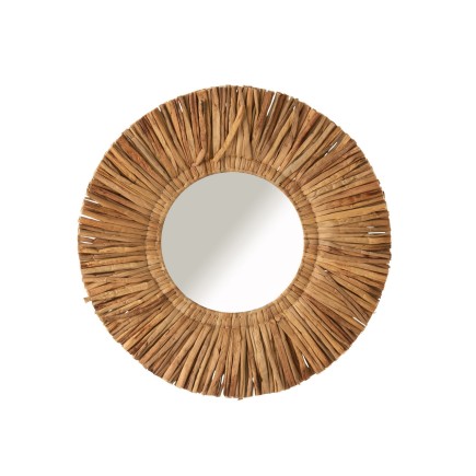 Miroir rond en bois naturel 64x64x4 cm