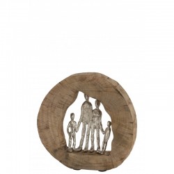 Familia de pie en un círculo de madera de mango natural de 30x6x30cm