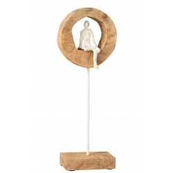 Figura pensativa anillo alto madera mango/aluminio natural/blanco Alt. 48 cm