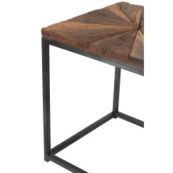 Set de 2 tables gigognes en bois marron et métal noir 43.5x43.5x51.5 cm