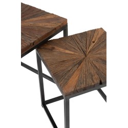 Set de 2 tables gigognes en bois marron et métal noir 43.5x43.5x51.5 cm