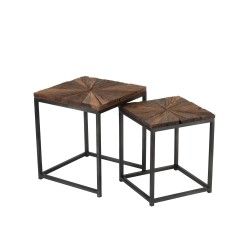 Set de 2 tables gigognes en bois marron et métal noir 43.5x43.5x51.5 cm