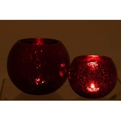 Photophore boule en verre rouge 20x20x15.5 cm