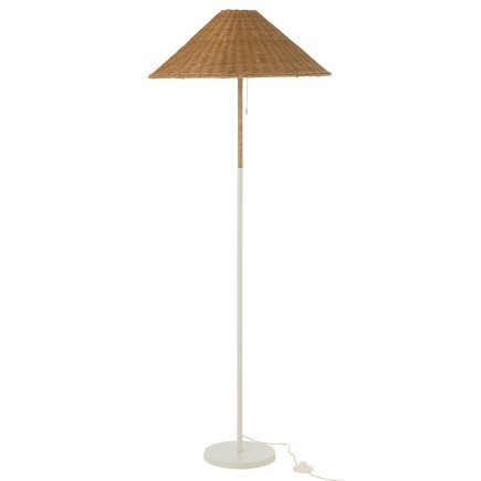 Lampadaire en métal et rotin blanc et naturel 61x61x154 cm