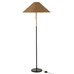 Lampadaire en métal et rotin noir et naturel 61x61x154 cm