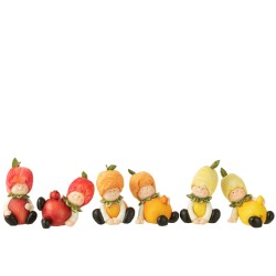 Enfant en polyresine multicolore 14x9x13 cm assortiment de 6 citron/orange/pomme small